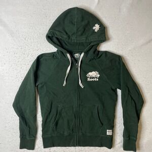 Roots Canada Green Full Zip Hoodie Sweatshirt Maple Leaf CA05017 RN89323